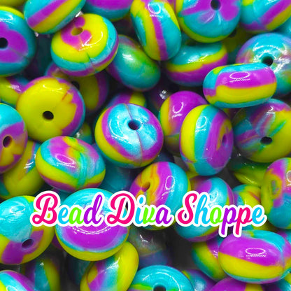 Set of 10 - LIME PURPLE TURQUOISE Tye dye - 14mm Silicone Abacus Beads - Diy Jewelry Making - Beaded Pens - Keychains - Bracelets