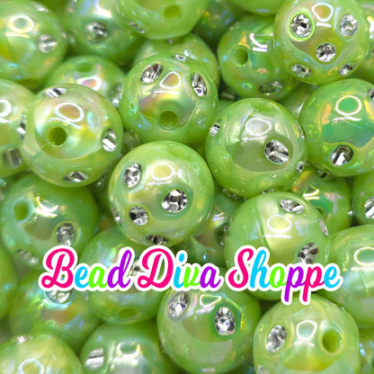 Set of 10 - 16mm - LIME GREEN AB - Acrylic Beads- Bubblegum - Chunky - Round Acrylic Beads for Diy and Jewelry Supplies