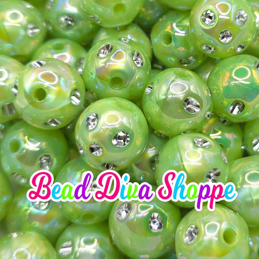 Set of 10 - 16mm - LIME GREEN AB - Acrylic Beads- Bubblegum - Chunky - Round Acrylic Beads for Diy and Jewelry Supplies