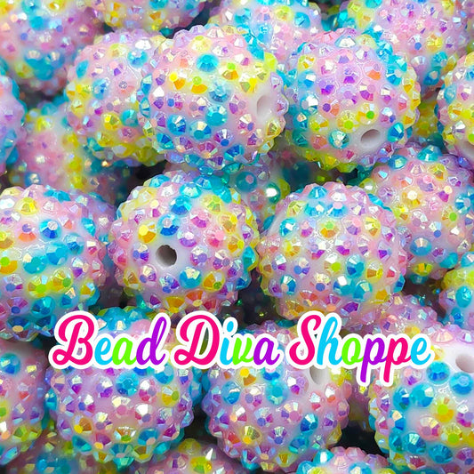 20mm - PASTEL AB -  Rhinestone Beads- Bubblegum - Chunky - Round Acrylic Beads for Diy and Jewelry Making Supplies