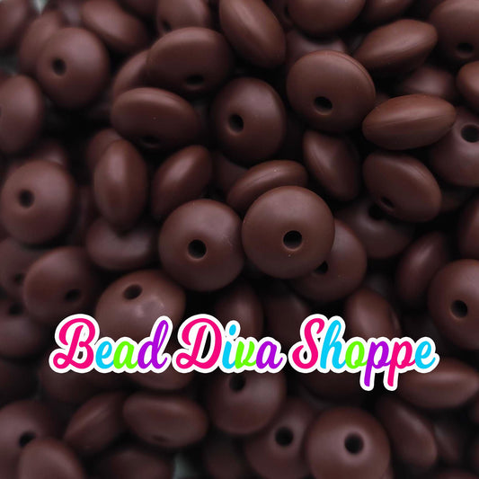 Set of 20 - DARK BROWN - 12mm Silicone Lentil Beads - DIY Jewelry Making - Beaded Pens - Keychains - Bracelets