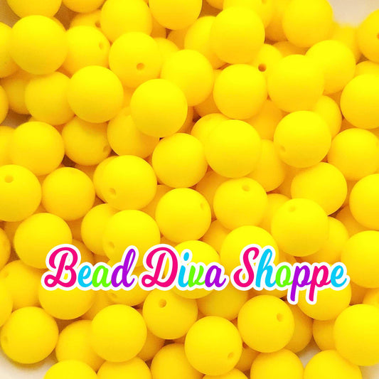 Set of 10 - 15mm - SOLID - YELLOW - Silicone Beads - Diy Jewelry Making - Beaded Pens - Keychains - Bracelets