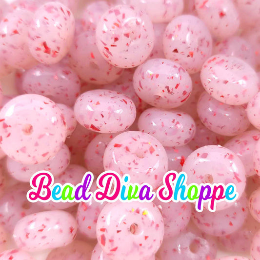 14mm - Set of 10 - CLEAR RED CONFETTI - Abacus Rondelle Round Loose Silicone Spacer Beads - Beadable pens - Keychains - Jewelry