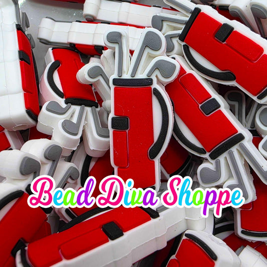 Set of 2 - 34mm x 14mm - RED GOLF CLUBS - Focal  Beads - Diy Jewelry Making - Beaded Pens - Keychains - Bracelets