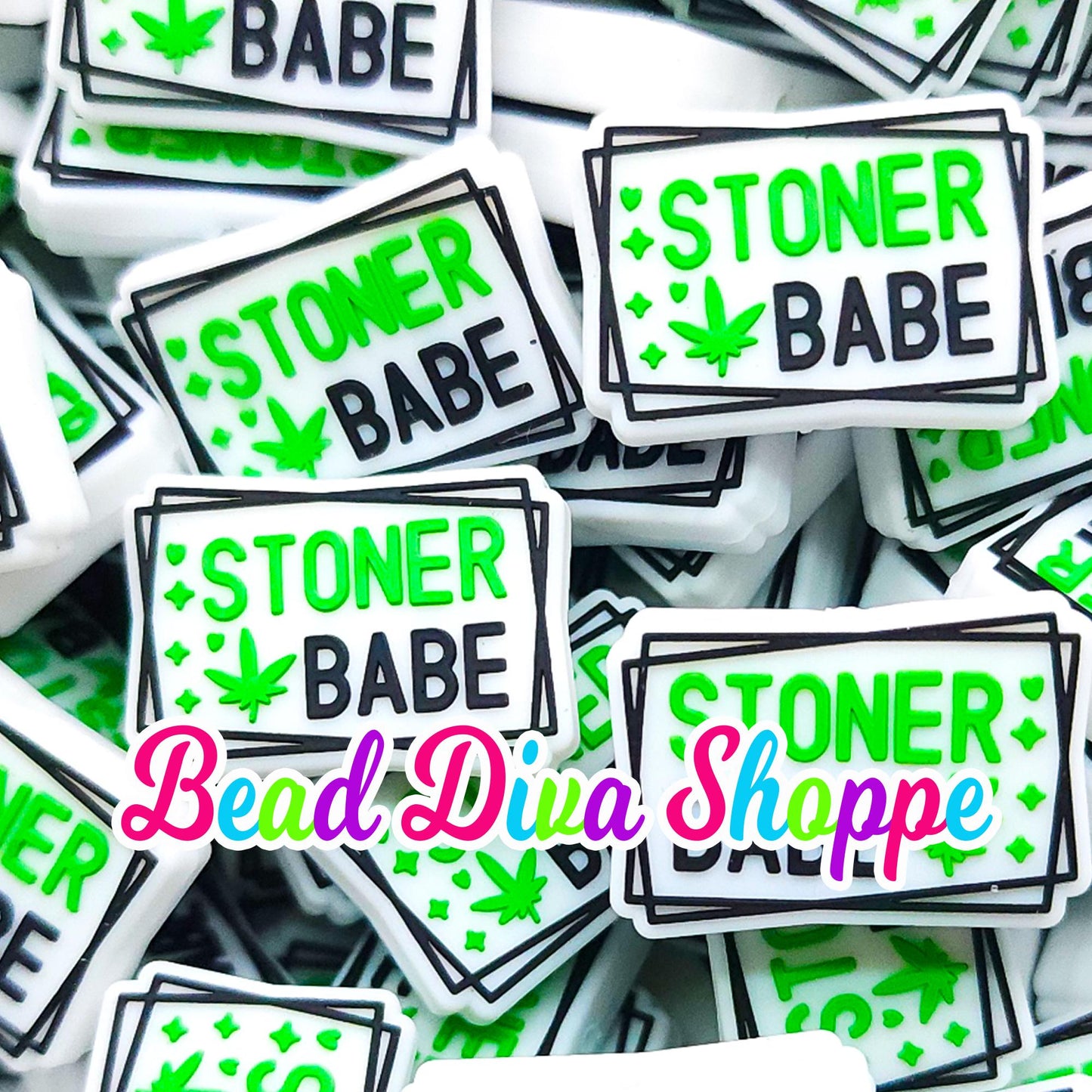 Set of 2 - 20mm x 30mm - STONER BABE - Focal  Beads - DIY Jewelry Making - Beaded Pens - Keychains - Bracelets