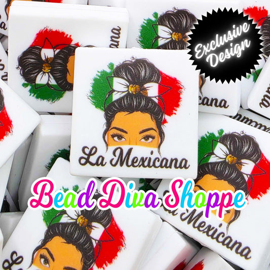 Set of 2 - 28mmx28mm - LA MEXICANA - Messy Bun - Latin Pride - Focal  Beads - Diy Jewelry Making - Beaded Pens - Keychains - Bracelets