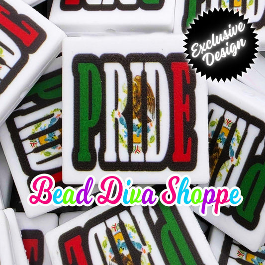 Set of 2 - 28mmx28mm - MEXICAN PRIDE - Latin Pride - Focal  Beads - Diy Jewelry Making - Beaded Pens - Keychains - Bracelets