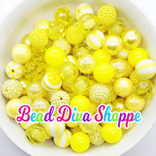 Set of 24 - 20mm -  YELLOW -  Mix - Bead Lot -  Bead Mix - Bubblegum - Round Acrylic Beads for Diy and Jewelry Making Supplies