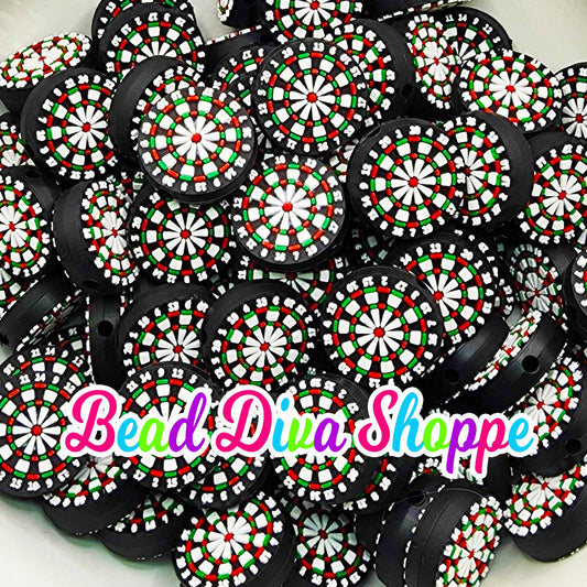Set of 2 - 22mmx 22mm - DART BOARDS - Focal  Beads - DIY Jewelry Making - Beaded Pens - Keychains - Bracelets