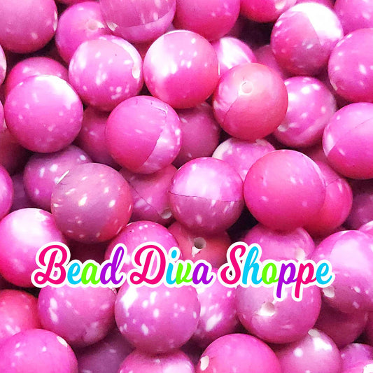 Set of 10 - 15mm - PINK/PURPLE GALAXY   - Round Silicone Beads - Diy Jewelry Making - Beaded Pens - Keychains - Bracelets