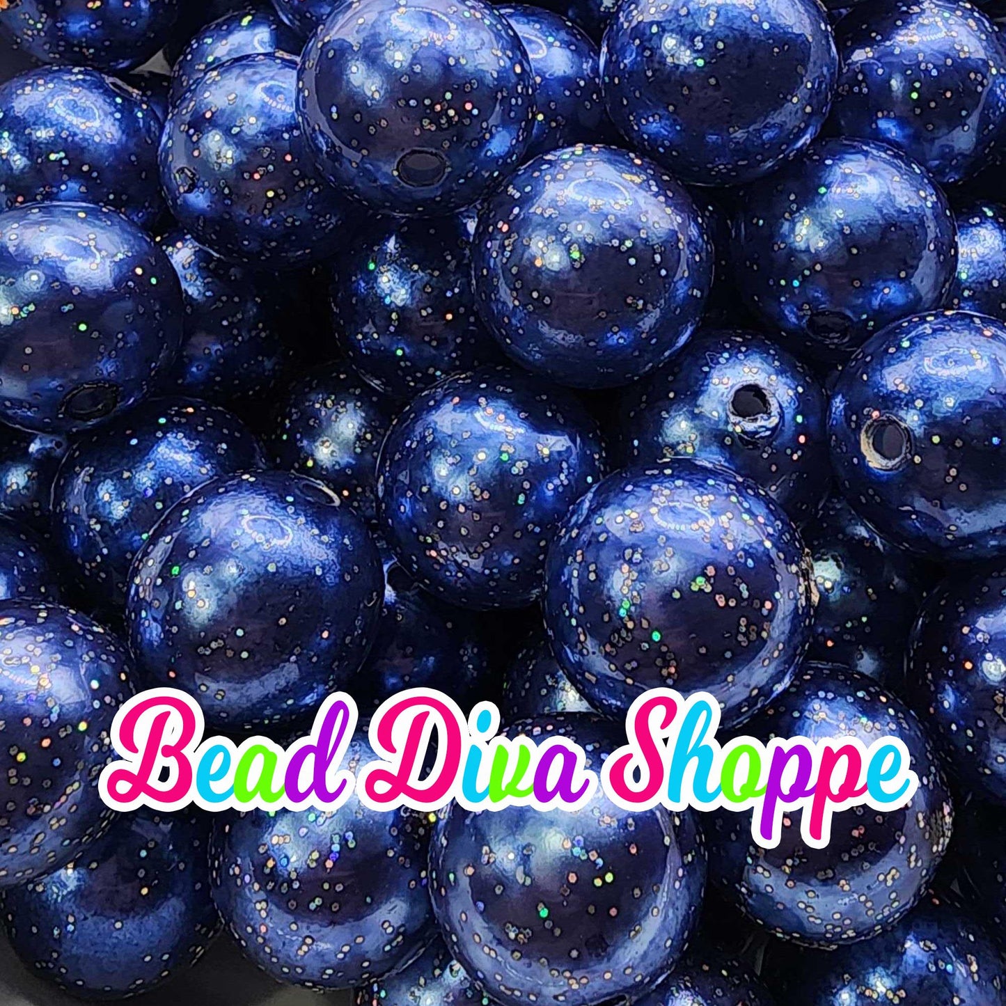 20mm - BLUE PEARL GLITTER - Bubblegum Chunky Beads - Round Acrylic Beads for Diy and Jewelry Making Supplies
