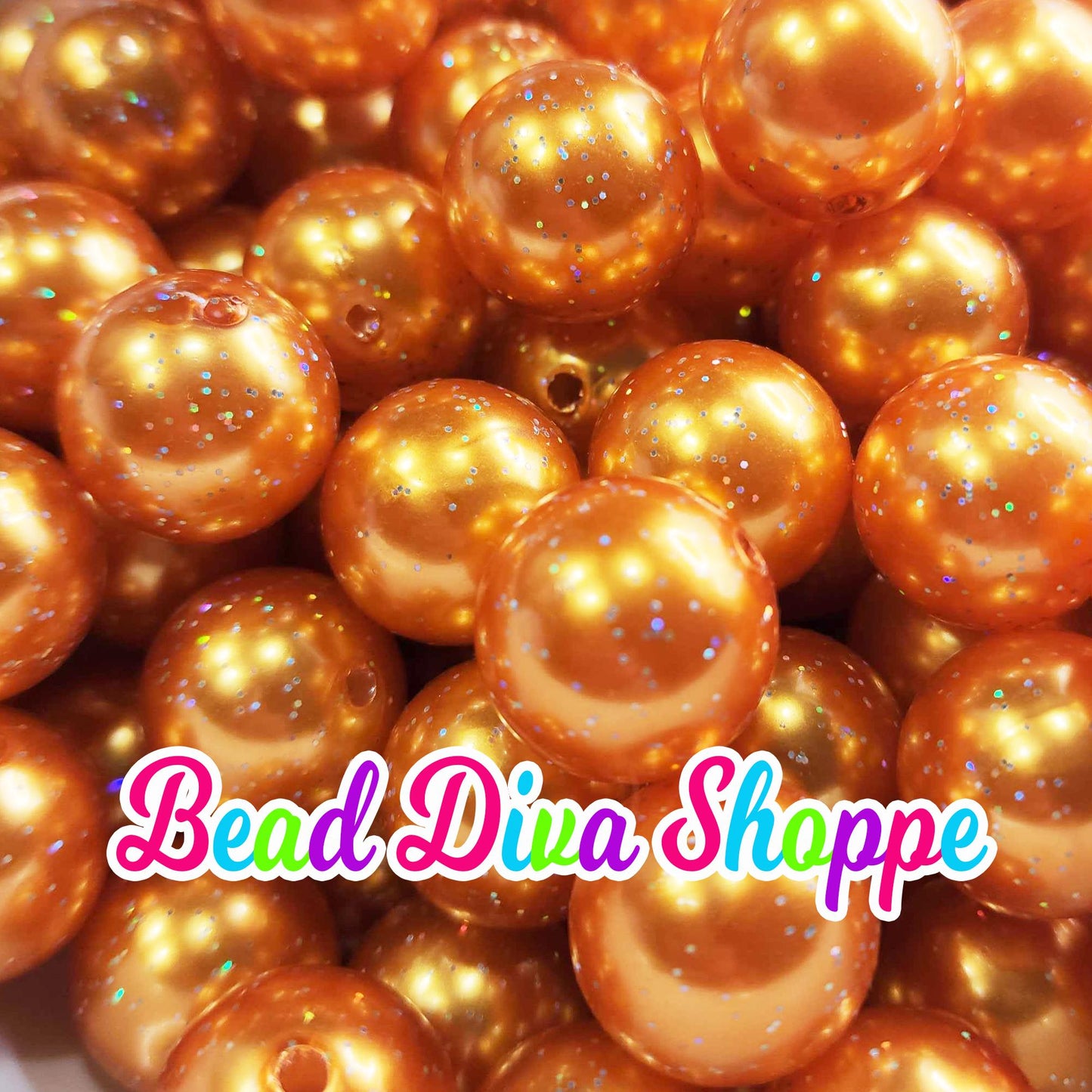 20mm - ORANGE - Pearl Glitter - Bubblegum Chunky Beads - Round Acrylic Beads for Diy and Jewelry Making Supplies