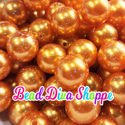 20mm - ORANGE - Pearl Glitter - Bubblegum Chunky Beads - Round Acrylic Beads for Diy and Jewelry Making Supplies