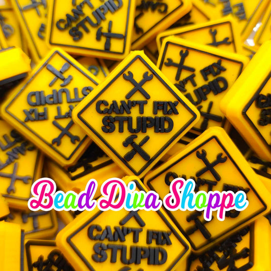 Set of 2 - 27mm x 27mm - CAN'T FIX STUPID - Focal Beads - Diy Jewelry Making - Beaded Pens - Keychains - Bracelets