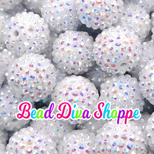 20mm - WHITE AB - Rhinestone Beads  - Bubblegum - Chunky - Round Acrylic Beads for Diy and Jewelry Making Supplies