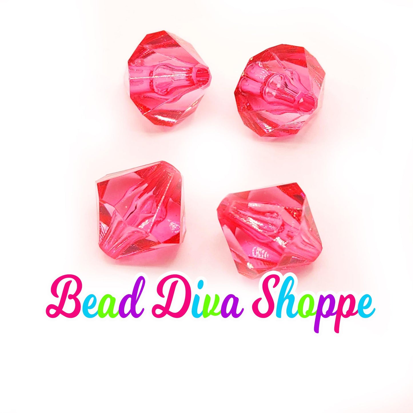 Set of 10 - 14mm - HOT PINK - Transparent Faceted BICONE Beads for Diy and Jewelry Making Supplies
