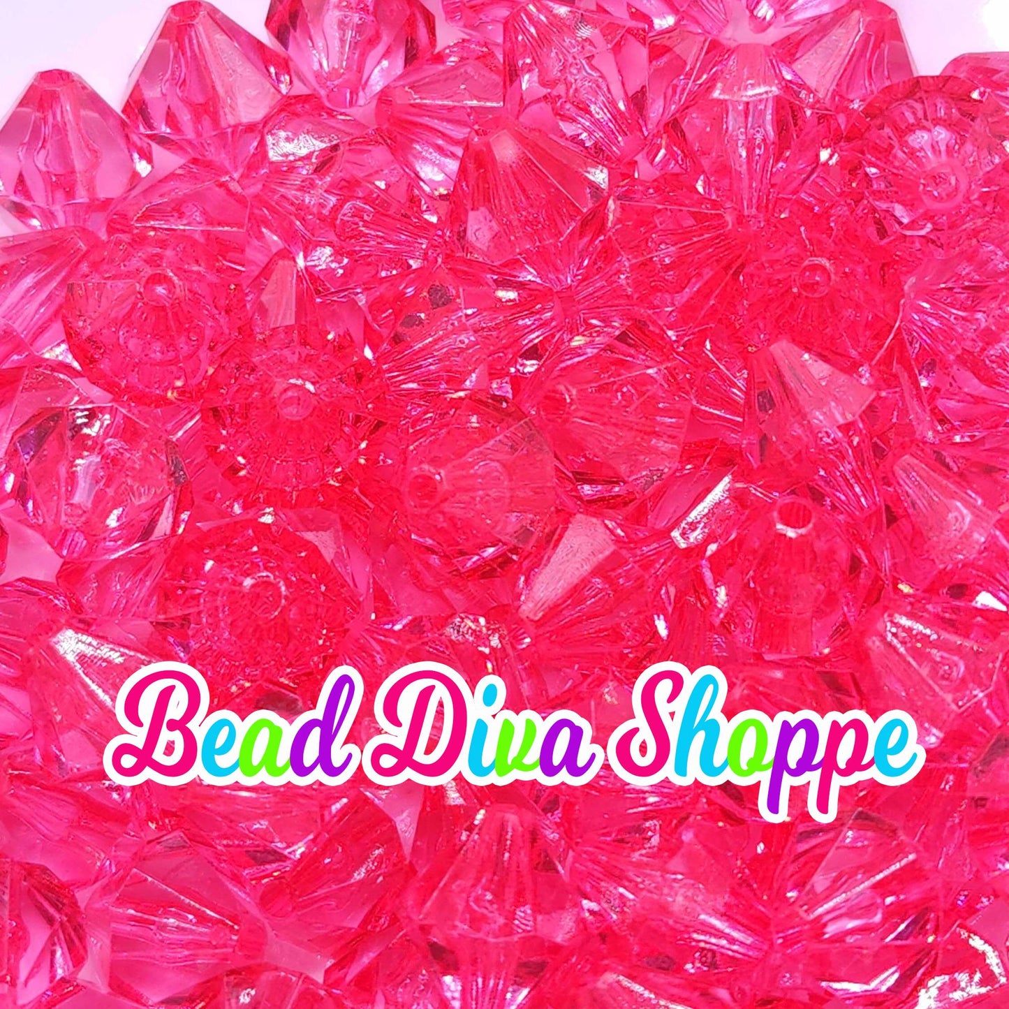 Set of 10 - 14mm - HOT PINK - Transparent Faceted BICONE Beads for Diy and Jewelry Making Supplies