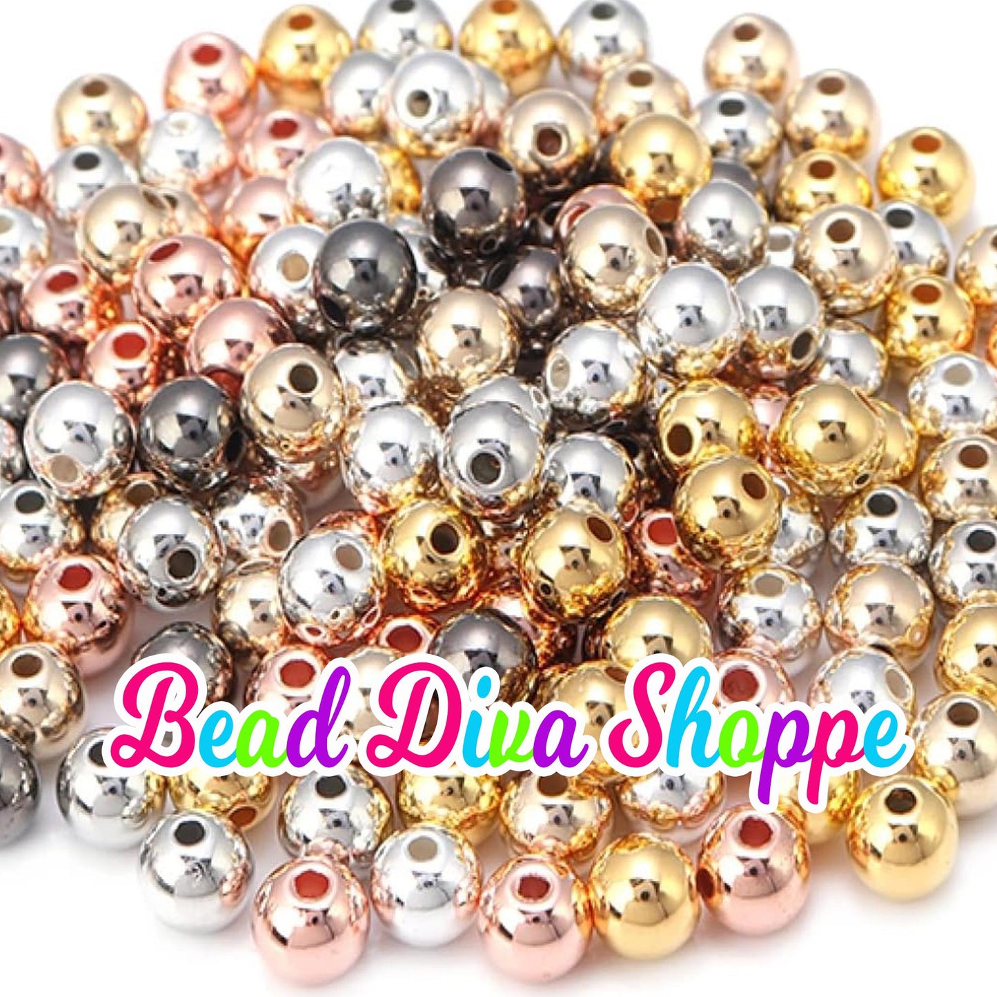12mm - Set of 50 - SHINY Beads - 4 Colors to choose from - Plastic spacers - Light weight - Keychains - Beaded Pens - Jewelry