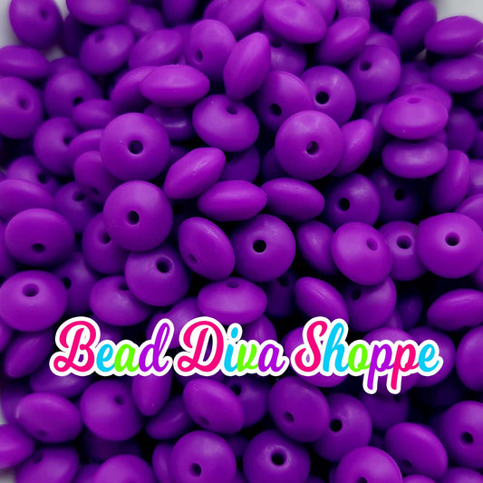 Set of 20 - GRAPE PURPLE - 12mm Silicone Lentil Beads - DIY Jewelry Making - Beaded Pens - Keychains - Bracelets