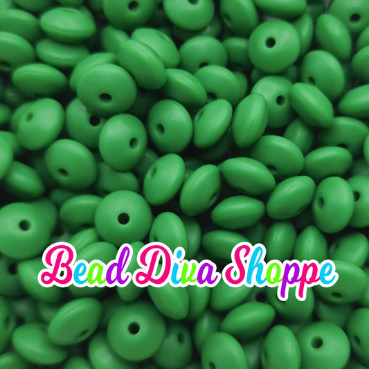 Set of 20 - GREEN - 12mm Silicone Lentil Beads - DIY Jewelry Making - Beaded Pens - Keychains - Bracelets