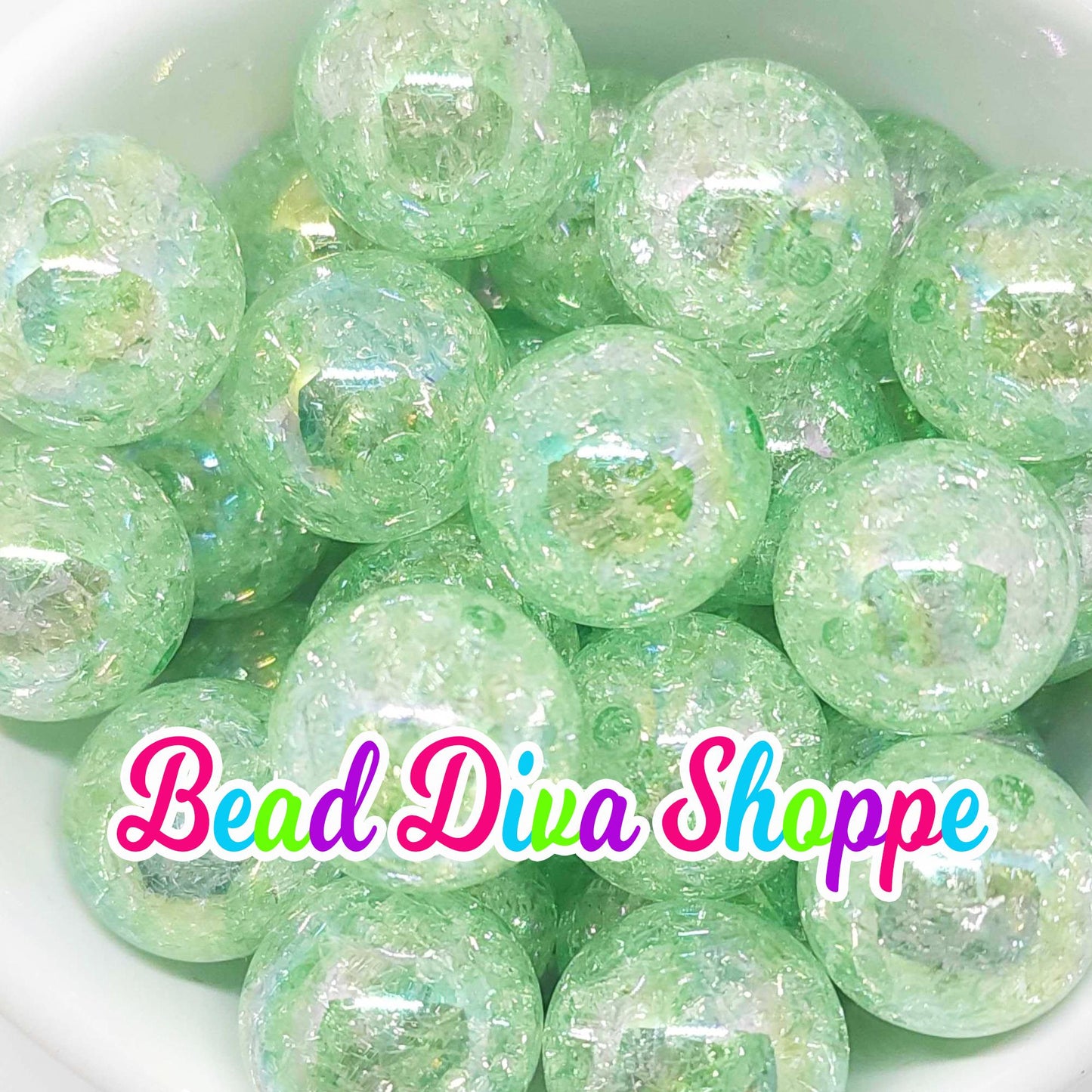 20mm - MINT GREEN - Crackle AB Beads- Bubblegum - Round Acrylic Beads for Diy and Jewelry Making Supplies