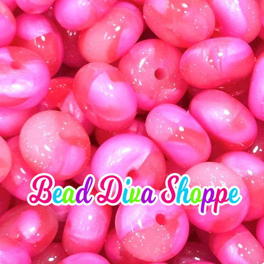 Set of 10 - PINK RED MARBLE Glitter Confetti - 14mm Silicone Abacus Beads - Diy Jewelry Making - Beaded Pens - Keychains - Bracelets