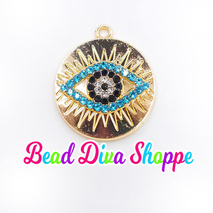 Set of 2 - 21mm - EVIL EYE with RHINESTONES Charms - Beads - Diy - Jewelry - Beaded Pens - Keychains - Bracelets - Cup Charms