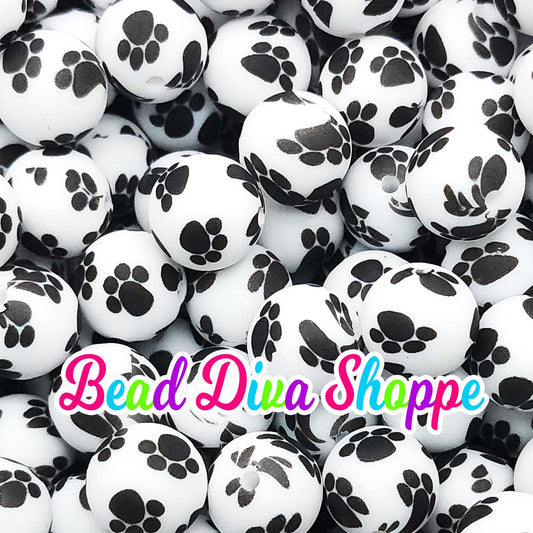Set of 10 - 15mm - PUPPY PAWS - Round Silicone Beads for Diy and Jewelry Making Supplies - Keychains - Beaded Pens - Bracelets - Badge Reels
