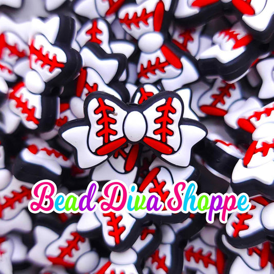 Set of 2 - 14mm X 27mm - BASEBALL BOW  - Focal  Beads - DIY Jewelry Making - Beaded Pens - Keychains - Bracelets