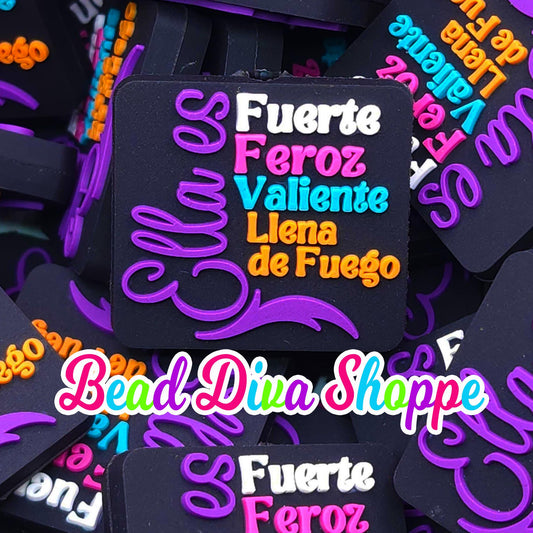 Set of 2 - 27mm x 29mm - ELLA ES FUERTE- Focal Beads - Diy Jewelry Making - Beaded Pens - Keychains - Bracelets