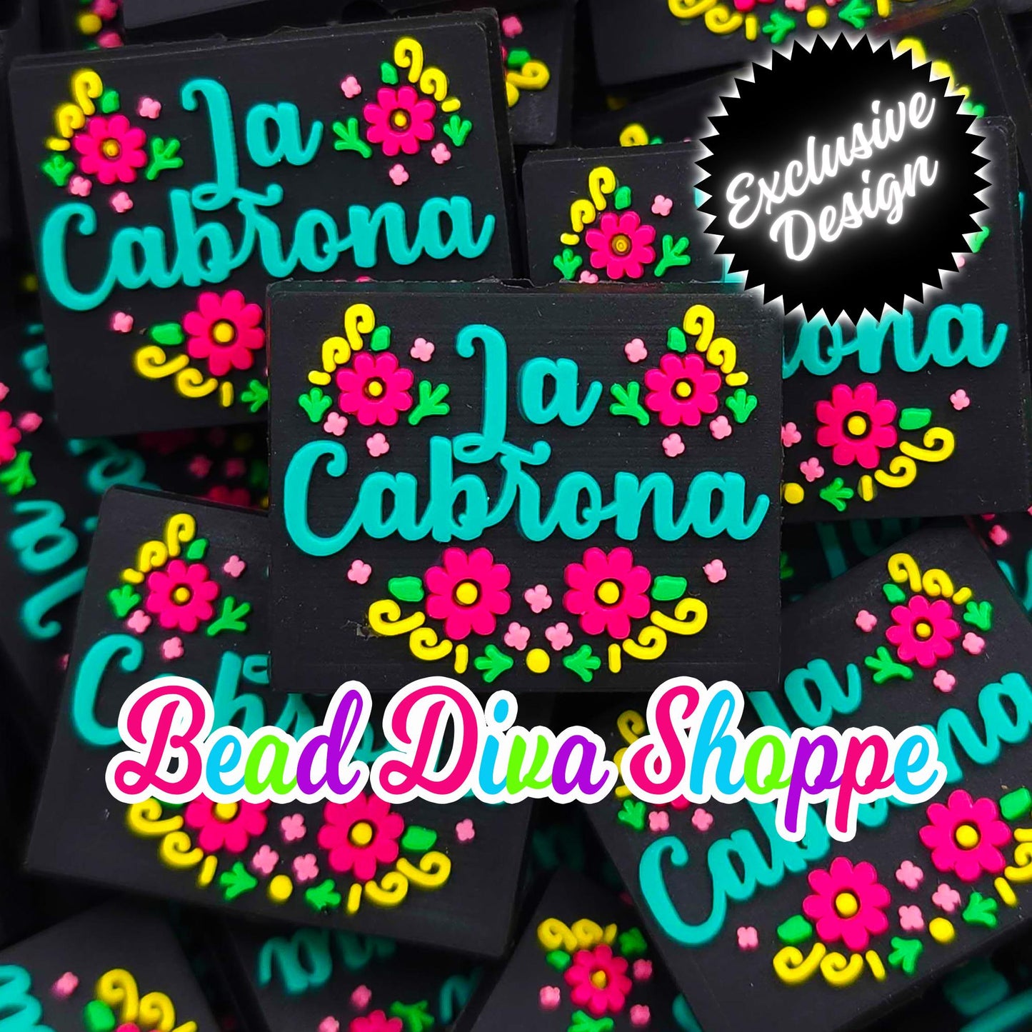 EXCLUSIVE - Set of 2 - 30mm X 24mm - LA CABRONA - Focal  Beads - Diy Jewelry Making - Beaded Pens - Keychains - Bracelets