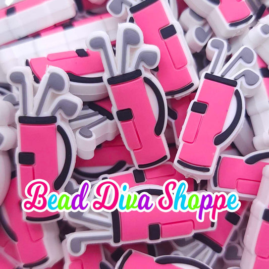 Set of 2 - 34mm x 14mm - PINK GOLF CLUBS - Focal  Beads - Diy Jewelry Making - Beaded Pens - Keychains - Bracelets