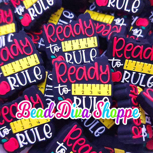 Set of 2 - 25mm x 27mm - READY TO RULE - Teachers - Focal  Beads - Diy Jewelry Making - Beaded Pens - Keychains - Bracelets