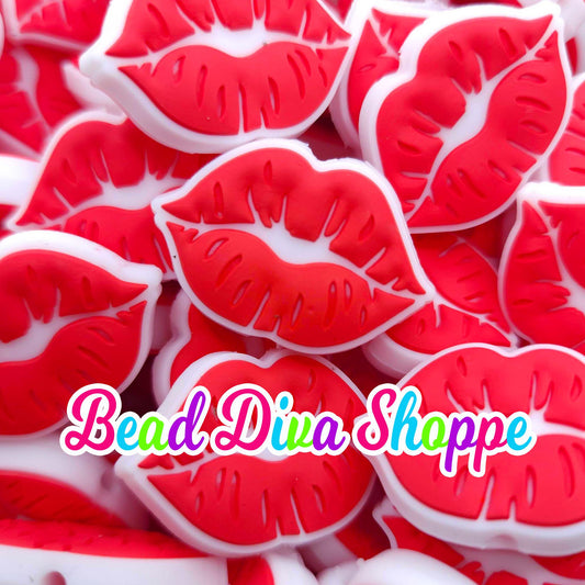 Set of 2 -  33mm X 22mm - RED LIPS - Focal  Beads - Diy Jewelry Making - Beaded Pens - Keychains - Bracelets