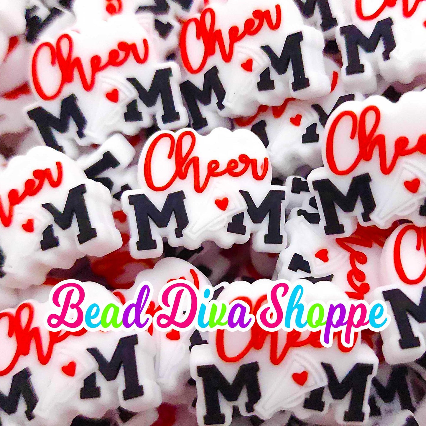 Set of 2 - 20mm x 26mm - CHEER MOM - Focal  Beads - Diy Jewelry Making - Beaded Pens - Keychains - Bracelets