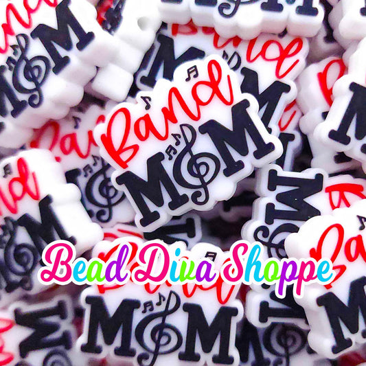Set of 2 - 22mm x 27mm - BAND MOM - Focal  Beads - DIY Jewelry Making - Beaded Pens - Keychains - Bracelets