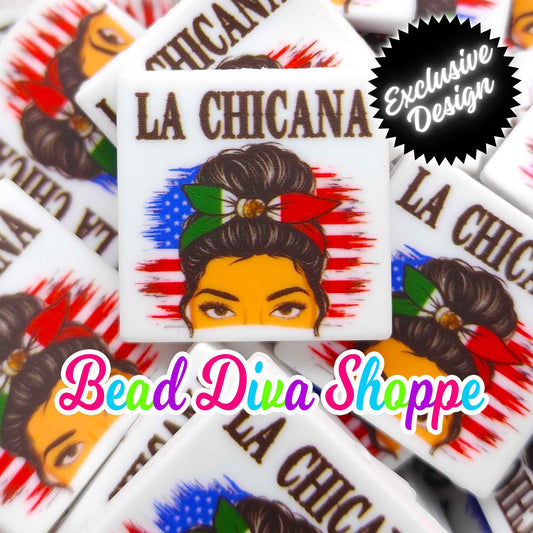 EXCLUSIVE - Set of 2 - 28mmX28mm - LA CHICANA - Mexicana Pride - Focal  Beads - Diy Jewelry Making - Beaded Pens - Keychains - Bracelets