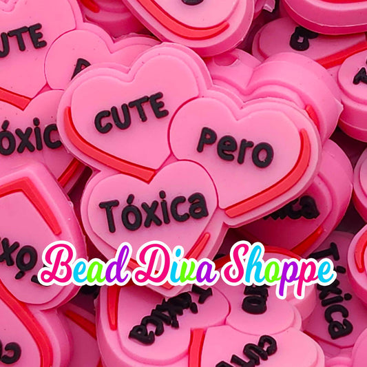 Set of 2 - 26mm x 30mm - CUTE PERO TOXICA - Focal Beads - Diy Jewelry Making - Beaded Pens - Keychains - Bracelets