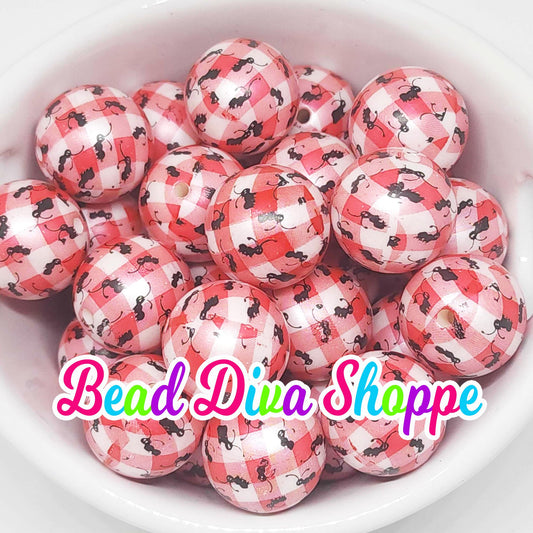 20mm - CUTE PICNIC ANTS Print Beads - Bubblegum - Round Acrylic Beads for Diy and Jewelry Making Supplies
