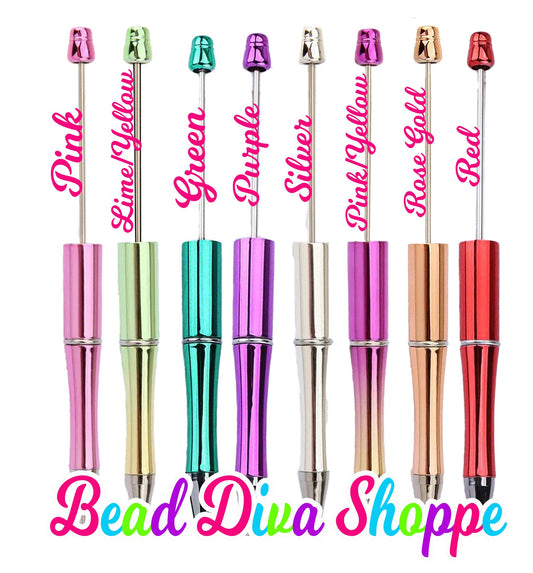 Set of 2 - METALLIC PENS- 8 Colors to Choose From - Beadable Pens - Colorful - Supplies - Craft Supplies - Gifts - Beadable Items