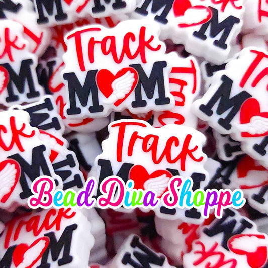 Set of 2 - 22mm x 27mm - TRACK MOM  - Focal  Beads - DIY Jewelry Making - Beaded Pens - Keychains - Bracelets