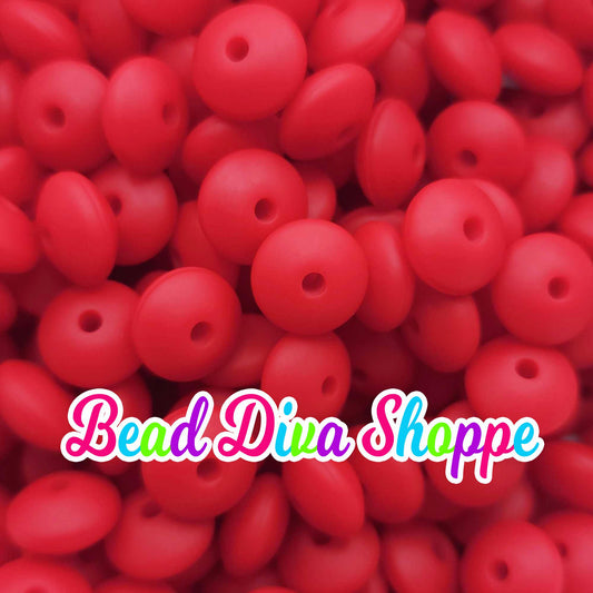 Set of 20 - SCARLETT RED - 12mm Silicone Lentil Beads - DIY Jewelry Making - Beaded Pens - Keychains - Bracelets