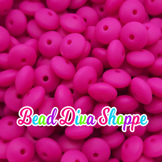 Set of 20 - MAGENTA - 12mm Silicone Lentil Beads - DIY Jewelry Making - Beaded Pens - Keychains - Bracelets