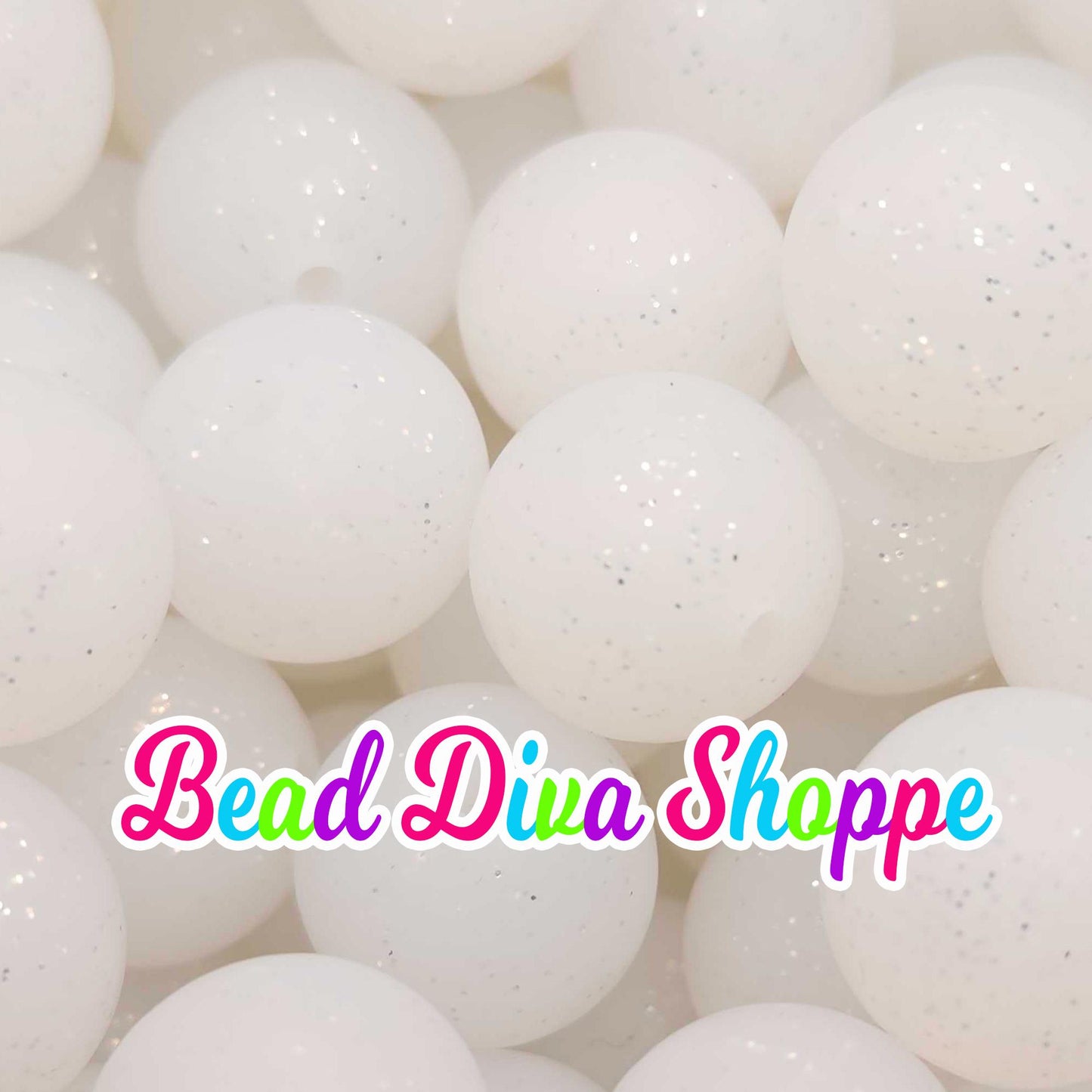 Set of 10 - 15mm - WHITE GLITTER - Solid Silicone Beads - Diy Jewelry Making - Beaded Pens - Keychains - Bracelets