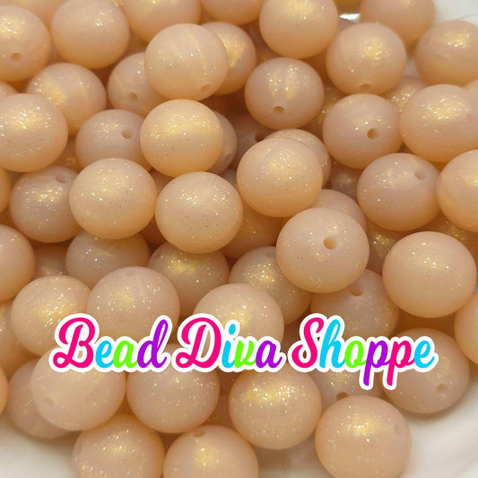 Set of 10 - 15mm - GOLD GLITTER - Silicone Beads - Diy Jewelry Making - Beaded Pens - Keychains - Bracelets