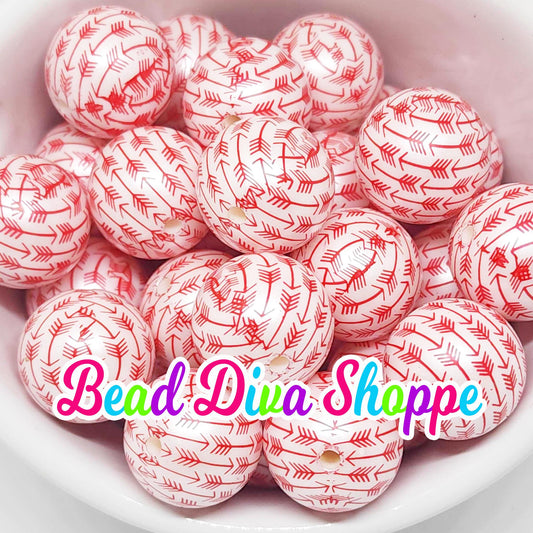 20mm - RED ARROWS Print Beads - Bubblegum - Round Acrylic Beads for Diy and Jewelry Making Supplies