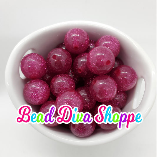 20mm - DARK HOT PINK - Glitter Beads- Bubblegum - Round Acrylic Beads for Diy and Jewelry Making Supplies