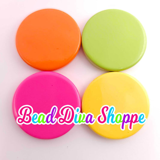 Set of 4 - 32mm - Hot PINK / LIME / ORANGE / Yellow - Flat Acrylic Disk Beads - Diy - Jewelry Making Supplies - Keychains - Beaded Pens