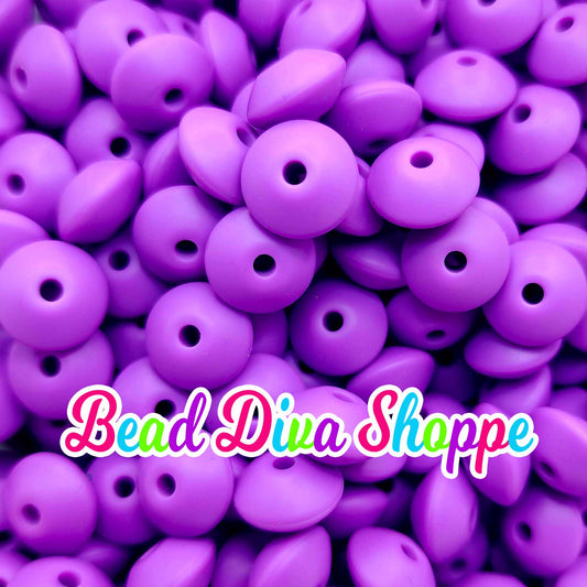 Set of 20 - PURPLE - 12mm Silicone Lentil Beads - DIY Jewelry Making - Beaded Pens - Keychains - Bracelets