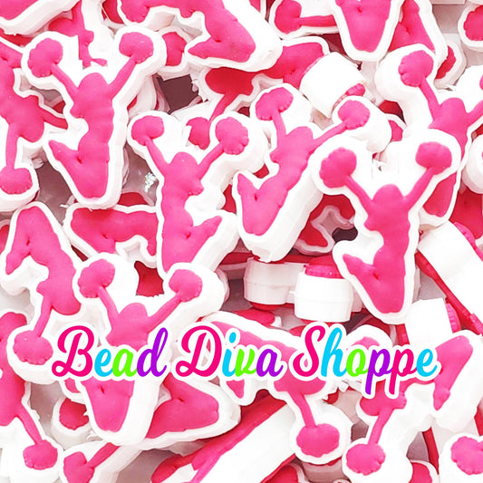 Set of 2 - 26mm x 12mm - PINK CHEERLEADER - Focal  Beads - Diy Jewelry Making - Beaded Pens - Keychains - Bracelets